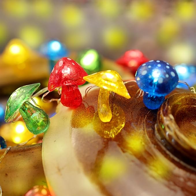 Enchanting 3D Mushroom Solar String Lights - 14ft 40 LED Mushrooms Lights for Outdoor Décor-Solar Fairy Lights for Outside Garden Christmas Spring Summer Décor Balcony Patio Railing Fence