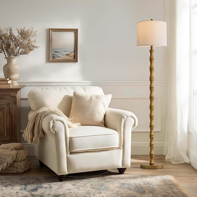 BOBOMOMO 62" Rustic Floor Lamp, Retro Farmhouse Standing Lamp with Rotary Switch, Resin Antique Gold Floor Lamp for Living Room, Bedroom, Dining Room, Nursery, Elegant Home Décor