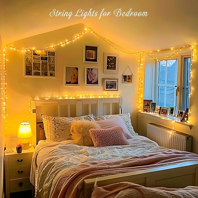 JMEXSUSS 200 LED String Lights Indoor Outdoor Clear Wire, Connectable Warm White Christmas String Lights for Bedroom, 66 Ft Twinkle Fairy String Lights Plug in for Home Wedding Tree Yard Patio Spring