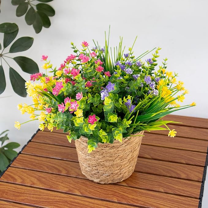 12 Bundles Fake Flowers, Artificial Flowers for Outdoors UV-Resistant No Fade Fake Plants for Planters Porch Home Garden Porch Patio Decoration Outdoor Indoor – Fall & Summer Decor
