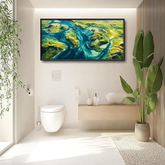 Lovira Natural Landscape Aerial View Large Wall Art Green River Island Spring Canvas Wall Decor Pictures Prints Painting Framed Modern Artwork for Living Room Bedroom Bathroom Kitchen Office 30"x60"