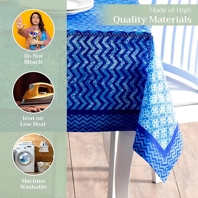 Maison d' Hermine Table Cloth Rectangle Table 100% Cotton 70 x 90 Inches Tablecloth Reusable Decorative for Dining Room, Farmhouse, Home, Party, Festive & Wedding Spring Summer - Indigo Love