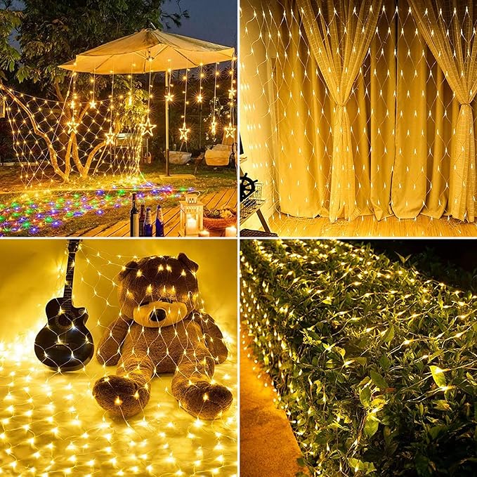 LYHOPE 12ft x 5ft 360 LED Christmas Net Lights, 8 Modes Low Voltage Mesh Christmas Decorative Lights for Xmas Trees, Bushes, Wedding, Garden, Outdoor, Indoor Decor (Warm White)