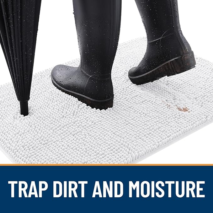 OLANLY Dog Door Mat for Muddy Paws 59x24, Absorbs Moisture and Dirt, Absorbent Non-Slip Washable Doormat, Quick Dry Chenille Mud Mat for Dogs, Entry Indoor Entryway Carpet for Inside Floor, White