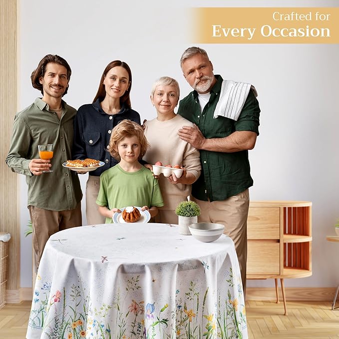 Maison d' Hermine Table Cloth Round Table 100% Cotton 63 Inches Tablecloth Reusable Decorative Everyday Use for Dining Room, Farmhouse, Home, Party, Festive & Wedding Spring Summer - Fleurs De Mai