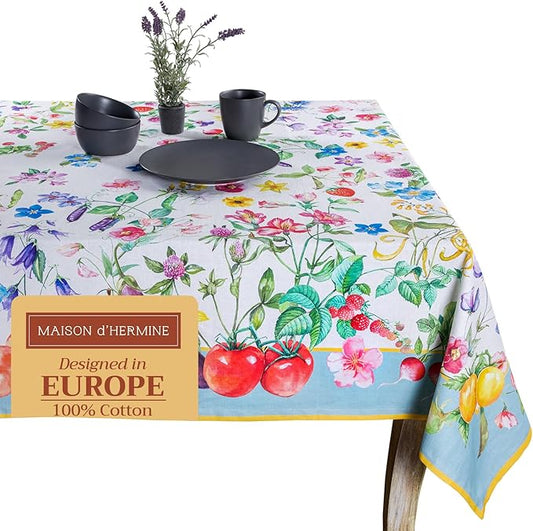 Maison d' Hermine Table Cloth Square Table 100% Cotton 54 x 54 Inches Tablecloth Reusable Decorative Everyday Use for Dining Room, Farmhouse, Home, Party, Festive & Wedding Spring Summer - Giverny