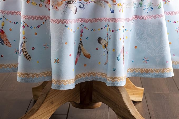 Maison d' Hermine Table Cloth Round Table 100% Cotton 63 Inches Tablecloth Reusable Decorative Everyday Use for Dining Room, Farmhouse, Home, Party, Festive & Wedding Spring Summer - Ibiza