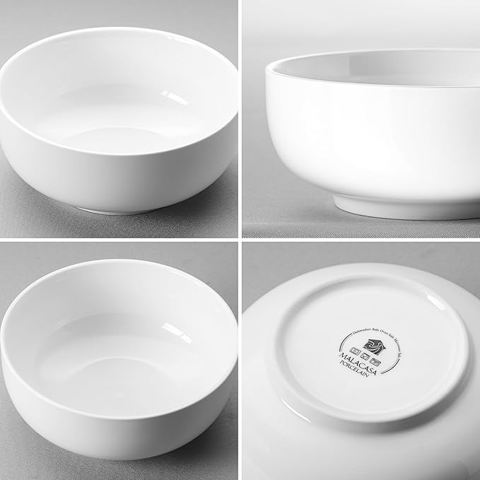 MALACASA Salad Bowls Set, 44 OZ (7") Large Soup Bowls Cereal Bowl for Kitchen, White Ceramic Bowls Set of 2, Dishwasher & Microwave Safe,Series REGULAR