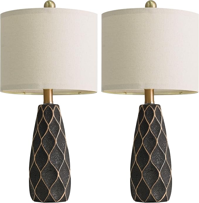 20.75" Small Table Lamps for Living Room Bedroom Lamps Set of 2 Ceramic Modern Boho Bedside Lamps Night Stands Farmhouse Vintage Nightstand Lamp Reading Light Home Office Dorm Desk Deco Gifts, Black