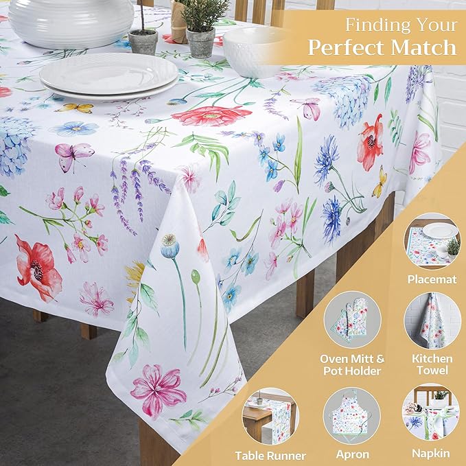 Maison d' Hermine Table Cloth Square Table 100% Cotton 60 x 60 Inches Tablecloth Reusable Decorative Everyday Use for Dining Room, Farmhouse, Home, Party, Festive & Wedding Spring Summer - Just Floral