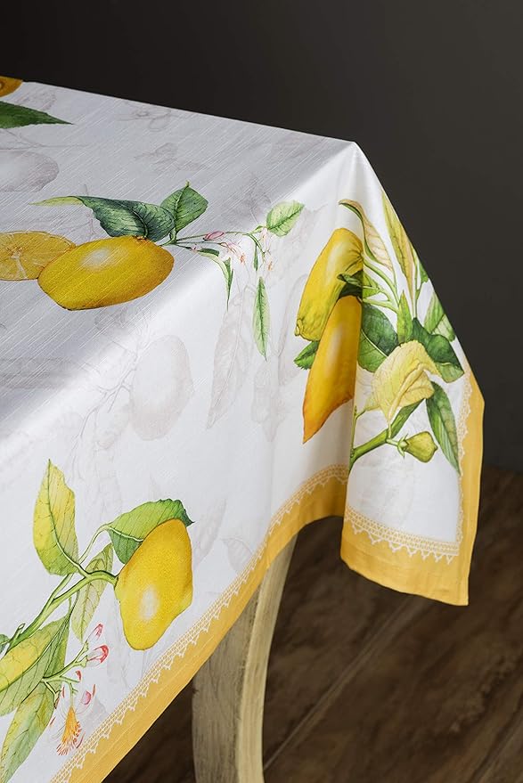 Maison d' Hermine Table Cloth Rectangle Table 100% Cotton 60 x 120 Inches Tablecloth Reusable Decorative for Dining Room, Farmhouse, Home, Party, Festive & Wedding Spring Summer - Limoncello