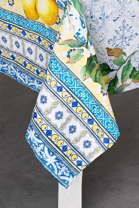 Maison d' Hermine Table Cloth Rectangle Table 100% Cotton 60 x 120 Inches Tablecloth Reusable Decorative Everyday Use for Dining Room, Farmhouse, Home, Party, Festive & Wedding Spring Summer - Citrus