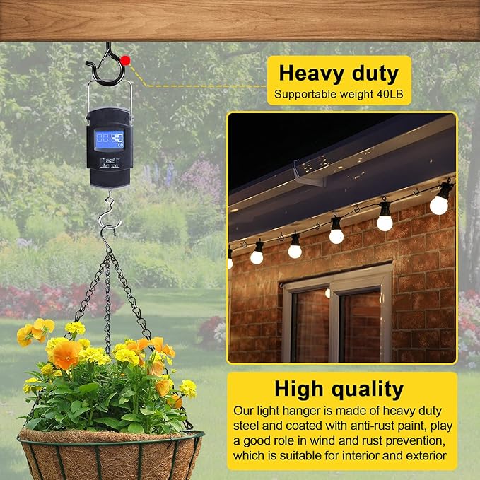 Hooks for Outdoor String Lights, Ceiling Screw Hooks with Safety Buckle Design for Hanging Plants Christmas Lights Party Led Wind Chimes, Black Q Hanger with Wing Nut Driver, 30 Pack