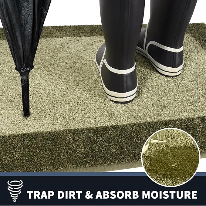 PURRUGS Dirt Trapping Door Mat 34" x 60", Non-Slip/Skid Machine Washable Entryway Rug, Shoes Scraper, Throw Rug, Super Absorbent Area Rug for Muddy Wet Shoes and Paws, Budding Green & Sage Green