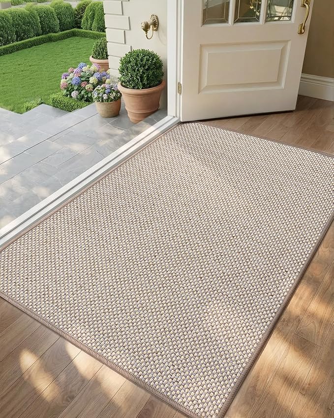Color&Geometry Front Door Mat Indoor 36"x56", Ultra Non Slip Rubber Backed Dirt Trapper, Low Profile Thin washable, Easy Clean Entry Entryway Rug Door Mat Indoor Entrance, Khaki (Rolled-up NO Creases)