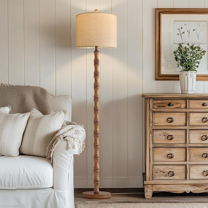 BOBOMOMO 62" Rustic Floor Lamp for Living Room, Retro Farmhouse Floor Lamp Rotary Switch, Resin Standing Lamp for Living Room, Corner, Dining Room, Bedroom, House