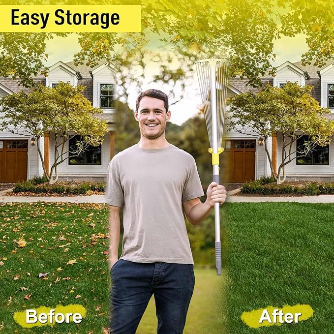 JARDINEER Adjustable Metal Leaf Rake, for Leaves Shrubs and Small Areas in Garden, Yard, Lawn, with Expandable Head 7-23", for Men Women Kids
