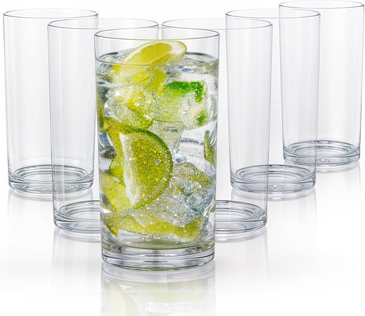 Zulay Kitchen Acrylic Plastic Glasses Drinkware - 6 Piece Unbreakable Plastic Tumblers - BPA-Free, Reusable Plastic Drinking Glasses for Home & Outdoors - Lead-Free & Dishwasher Safe - (24 oz)