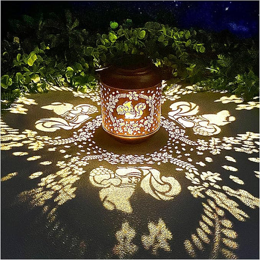 Squirrel Solar Lanterns Outdoor Waterproof Hanging Solar Lights Squirrel Gifts for Women Men Metal Decorative LED Lanterns for Yard, Patio, Lawn, Tabletop, Pathway, Landscape, Garden Decor