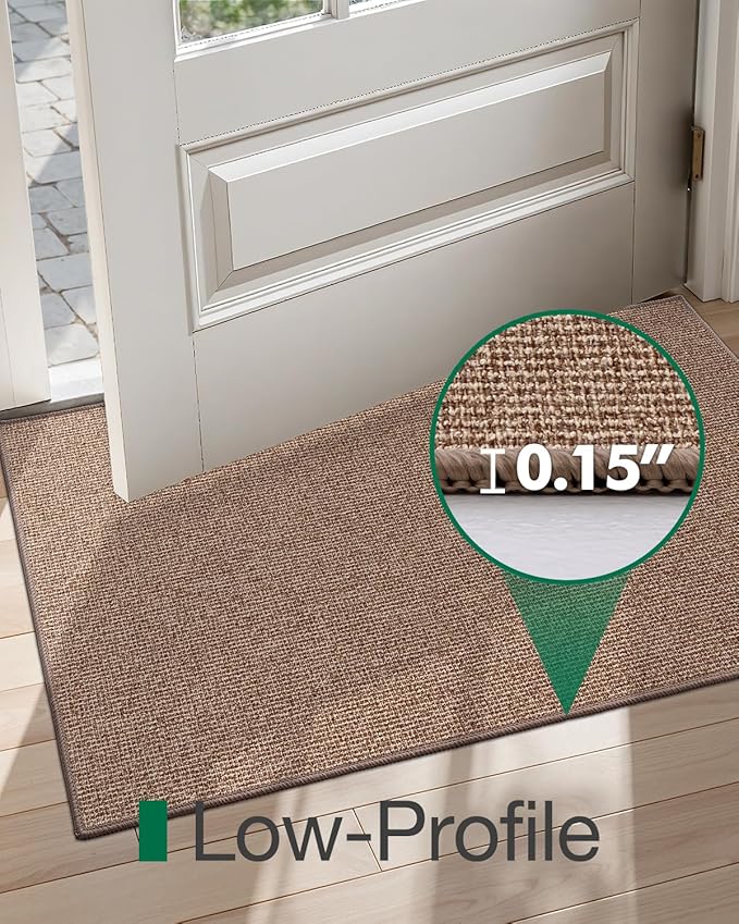 LUMI Indoor Door Mat 17"x30", Ultra Thin Low Profile Non-Slip Doormat for Home Entrance, Absorbent & Stain-Resistant Welcome Mats, Washable Entryway Mat for Front Door, Patio, Porch, Camel