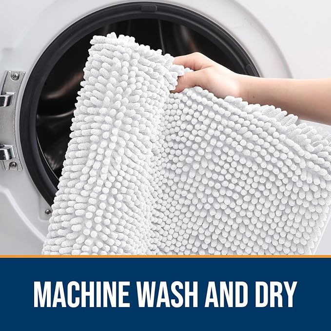 OLANLY Dog Door Mat for Muddy Paws 59x24, Absorbs Moisture and Dirt, Absorbent Non-Slip Washable Doormat, Quick Dry Chenille Mud Mat for Dogs, Entry Indoor Entryway Carpet for Inside Floor, White