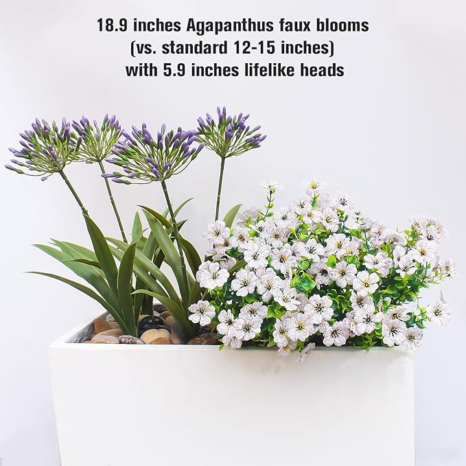 Artificial Flowers Plants for Outdoor Planters 8 Bundles Agapanthus Purple Flower Large Spring Summer Decoration 18.9 in Look Real Plasic Plant Agapanthus for Front Porch Decor
