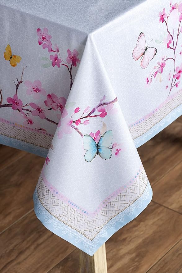 Maison d' Hermine Table Cloth Square Table 100% Cotton 54 x 54 Inches Tablecloth Reusable Decorative for Dining Room, Farmhouse, Home, Party, Festive & Wedding Spring Summer - Blossoms in Spring