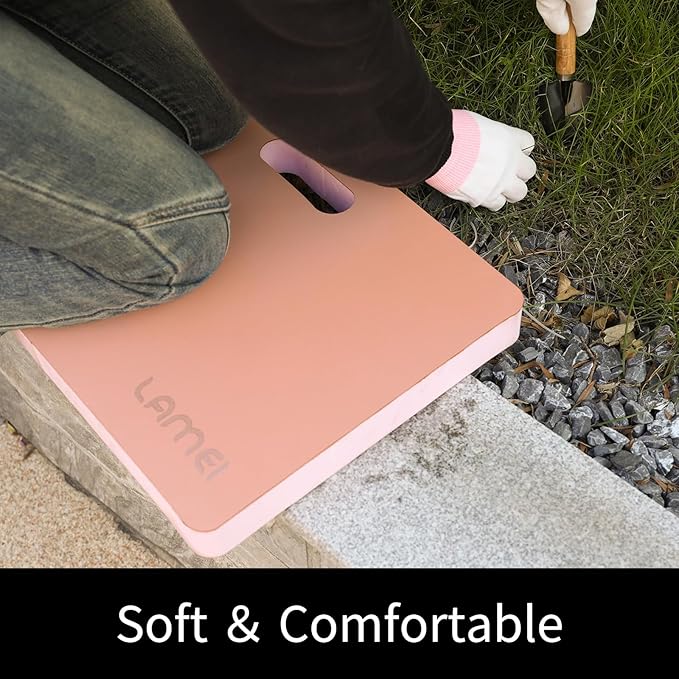 Thick Garden Kneeling Pad, with Waterproof Leather Surface, Non-Slip High Density POE, High Resilience, Lightweight, Double-Sided Use Cushion for Gardening, Yoga, Housework (Pink)