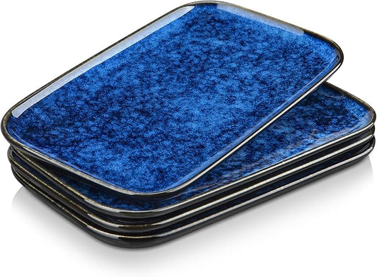 vancasso Stern Serving Platters Set of 4, 11 Inches Rectangular Ceramic Serving Plates, Blue Serving Trays for Entertaining