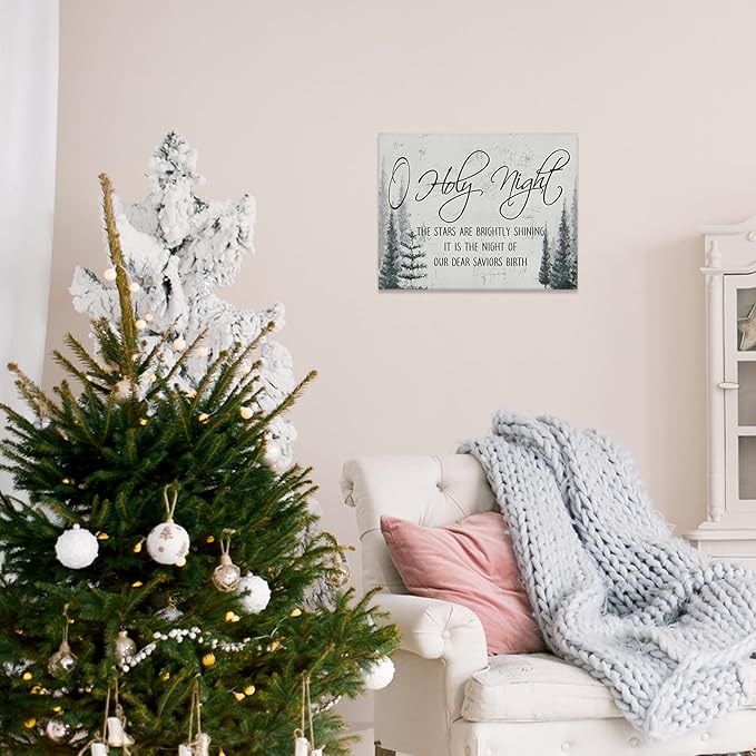 BIWSHA Christmas Wall Decor, Vintage Christmas Canvas Wall Art, Christian O Holy Night Winter Wall Decor, Inspirational Bible Verse Christmas Decoration Gifts for Office Living Room Bedroom Kitchen 11x14 Inch