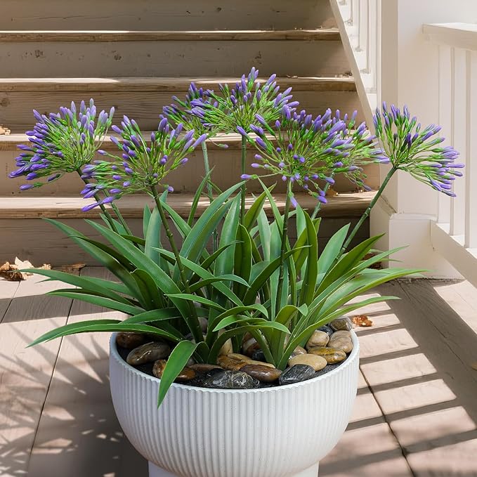 Artificial Flowers Plants for Outdoor Planters 8 Bundles Agapanthus Purple Flower Large Spring Summer Decoration 18.9 in Look Real Plasic Plant Agapanthus for Front Porch Decor