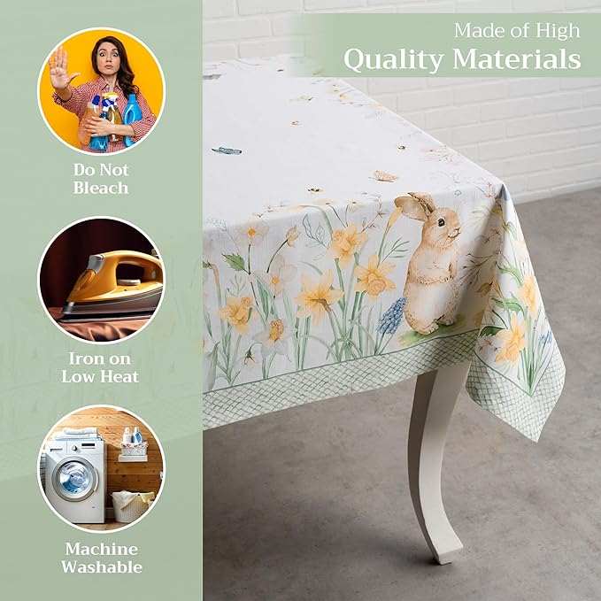 Maison d' Hermine Table Cloth Rectangle Table 100% Cotton 70 x 108 Inches Tablecloth Reusable Decorative for Dining Room, Farmhouse, Home, Party, Festive & Wedding Spring Summer - Easter Dew