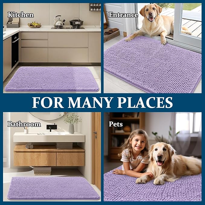 OLANLY Dog Door Mat for Muddy Paws 70x46, Absorbs Moisture and Dirt, Absorbent Non-Slip Washable Doormat, Quick Dry Chenille Mud Mat for Dogs, Entry Indoor Entryway Carpet for Inside Floor, Lavender