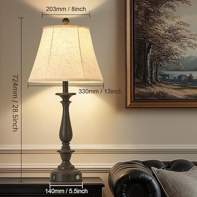 AIDENOEY 28.5" Traditional Table Lamp Set of 2, Rustic Farmhouse Table Lamps for Living Room Bedroom, Bedside Desk Lamps Vintage Nightstand Lamps with Silk Fabric Shades,Antique Rust Table Lamp