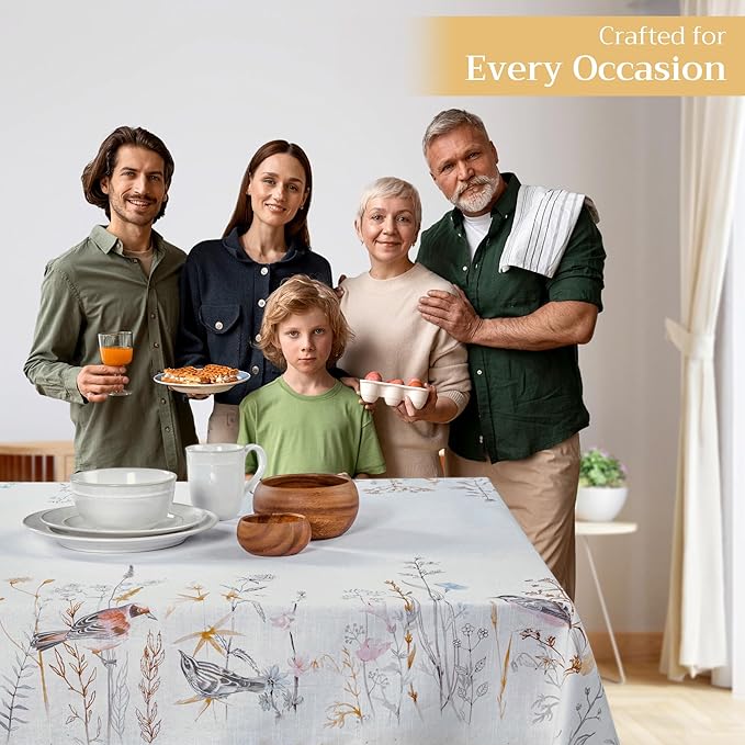 Maison d' Hermine Table Cloth Rectangle Table 100% Cotton 60 x 108 Inches Tablecloth Reusable for Dining Room, Farmhouse, Home, Party, Festive & Wedding Spring Summer - Meadow Florals - Beige