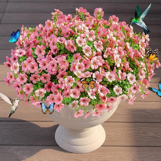 Artificial Flowers for Outdoors Faux Outside Plants Spring Summer Decorations 16 Bundles UV Resistant Silk Daisy Fake Eucalyptus Realistic Used for Yard,Porch,Patio,Window Planter Box Decor