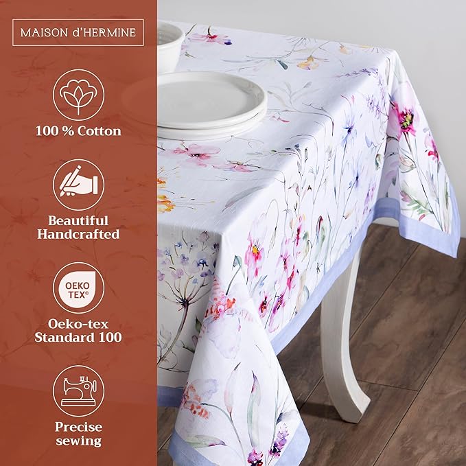 Maison d' Hermine Table Cloth Rectangle Table 100% Cotton 70 x 140 Inches Tablecloth Reusable Decorative for Dining Room, Farmhouse, Home, Party, Festive & Wedding Spring Summer - Summer Floral