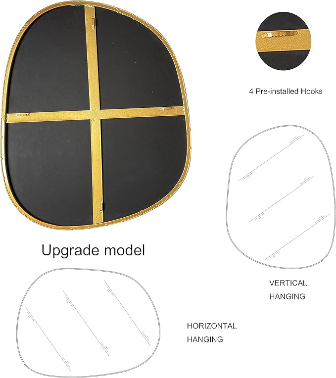 Asymmetrical Mirror for Wall Decor 21"*27", Modern Gold Framed Wall Mirror for Living Room Bathroom Bedroom Entryway ELE-STOU-0065Gold