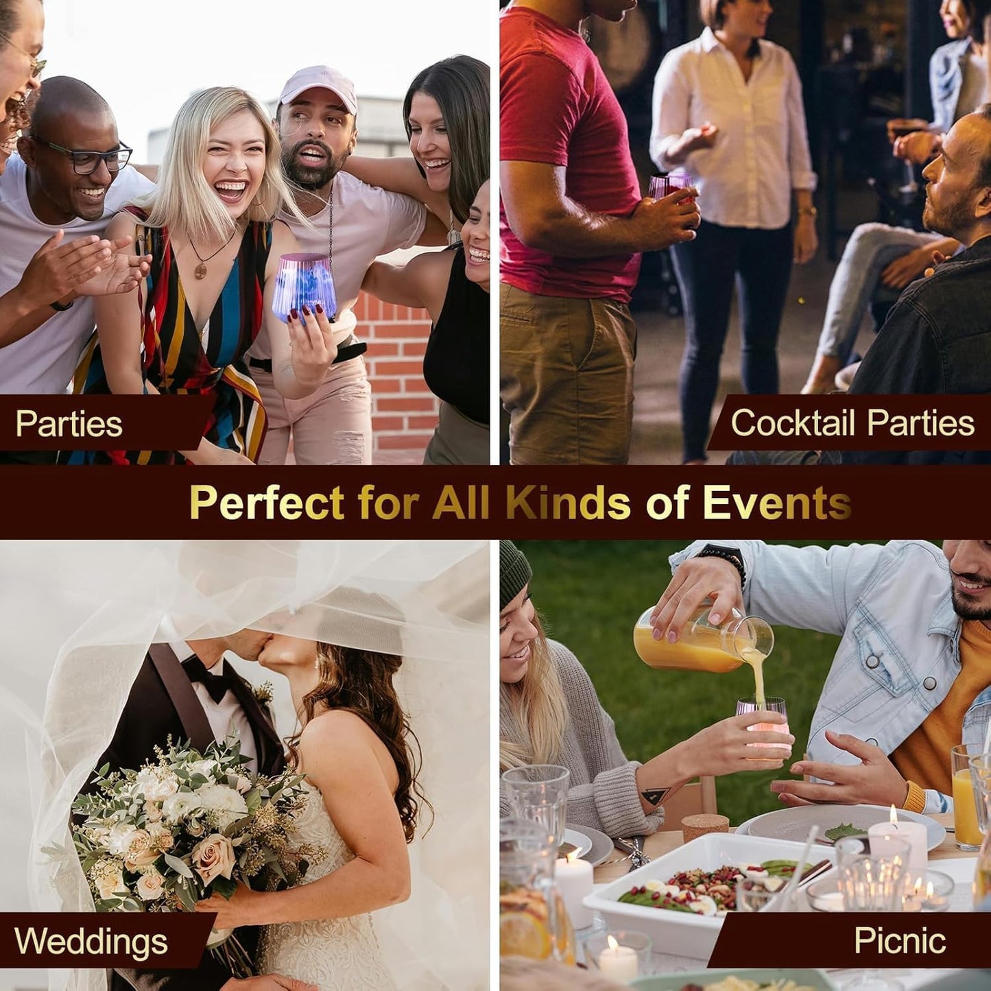 40 Pack Plastic Ribbed Wine Glasses, 14Oz Origami Disposable Wine Glasses Unbreakable Clear Plastic Cocktail Glasses Recyclable Shatterproof Reusable Wine Cups (14oz-purple-40pack)