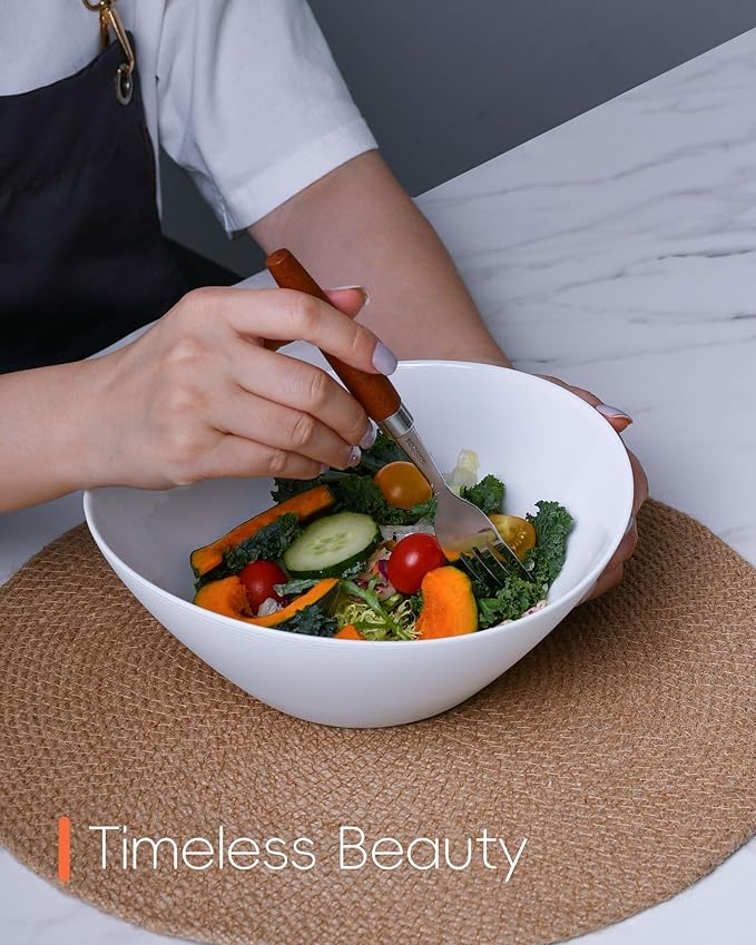 43 OZ Serving Bowl Set of 4, Opal Glass 9 inch Oval Serving Dishes for Salad, Side Dishes, Fruit Kitchen, Microwave & Dishwasher Safe, White