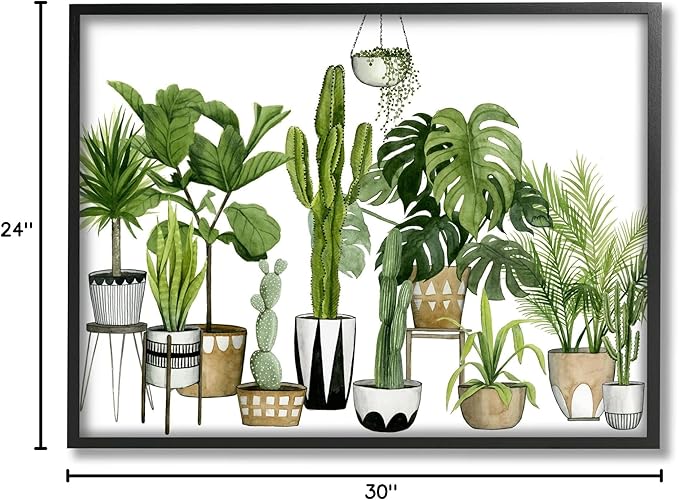 Stupell Industries Boho Plant Scene with Cacti and Succulents in Geometric Pots Watercolor Framed Giclee Art Design By Artist Grace Popp