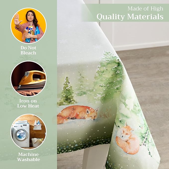 Maison d' Hermine Table Cloth Rectangle Table 100% Cotton 60 x 108 Inches Fall Tablecloth Reusable Everyday Use for Thanksgiving Christmas Decorations Dining Farmhouse Party (Winter Mornings)