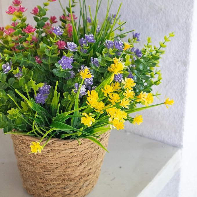 12 Bundles Fake Flowers, Artificial Flowers for Outdoors UV-Resistant No Fade Fake Plants for Planters Porch Home Garden Porch Patio Decoration Outdoor Indoor – Fall & Summer Decor