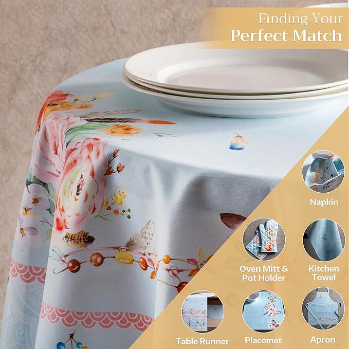 Maison d' Hermine Table Cloth Round Table 100% Cotton 63 Inches Tablecloth Reusable Decorative Everyday Use for Dining Room, Farmhouse, Home, Party, Festive & Wedding Spring Summer - Ibiza