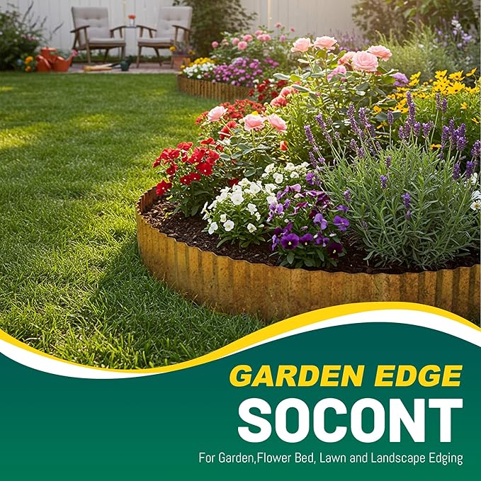 Corrugated Metal Garden Edging, 10"×20Ft Durable Landscape Border for Garden, Lawn, Flower Beds and Paver Edging (Rusty)