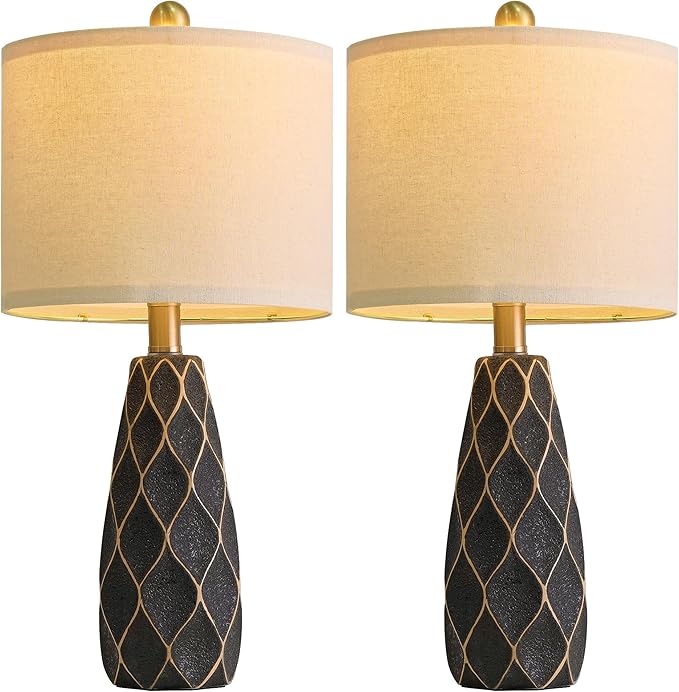 20.75" Small Table Lamps for Living Room Bedroom Lamps Set of 2 Ceramic Modern Boho Bedside Lamps Night Stands Farmhouse Vintage Nightstand Lamp Reading Light Home Office Dorm Desk Deco Gifts, Black