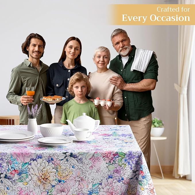 Maison d' Hermine Table Cloth Rectangle Table 100% Cotton 70 x 90 Inches Tablecloth Reusable Decorative for Dining Room, Farmhouse, Home, Party, Festive & Wedding Spring Summer - Floral Love