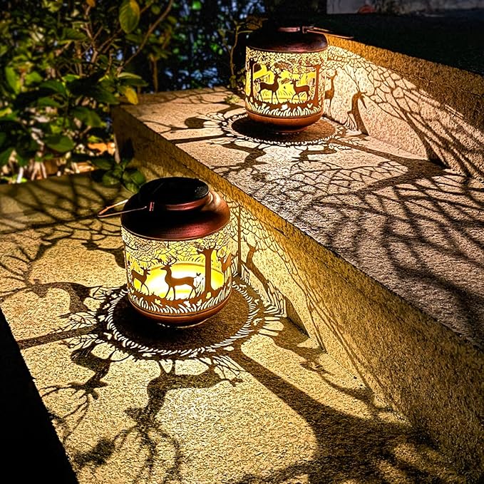 Deer Solar Lanterns Outdoor Waterproof Hanging Solar Lights Deer Gifts for Women Men Metal Decorative LED Lanterns for Yard, Patio, Lawn, Tabletop, Pathway, Landscape, Garden Decor
