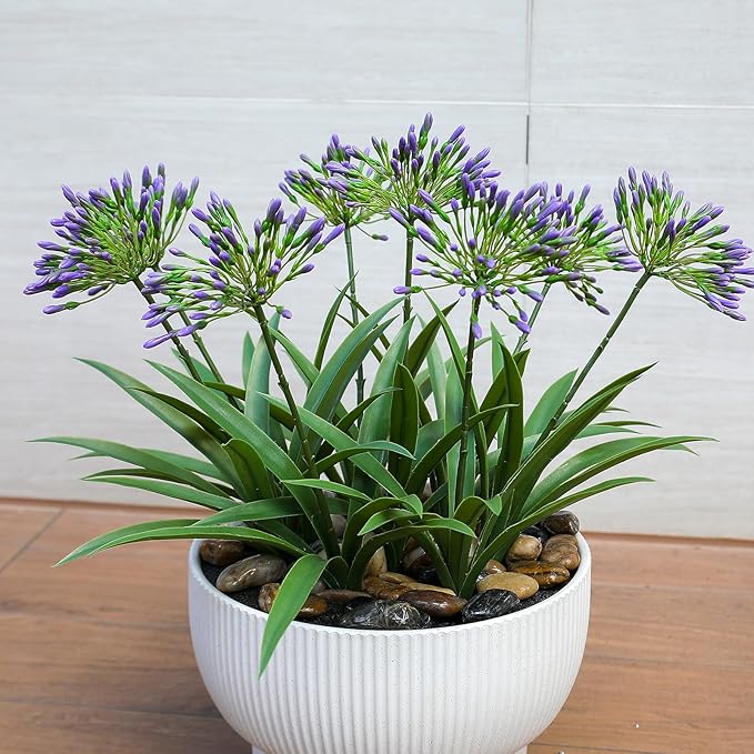 Artificial Flowers Plants for Outdoor Planters 8 Bundles Agapanthus Purple Flower Large Spring Summer Decoration 18.9 in Look Real Plasic Plant Agapanthus for Front Porch Decor