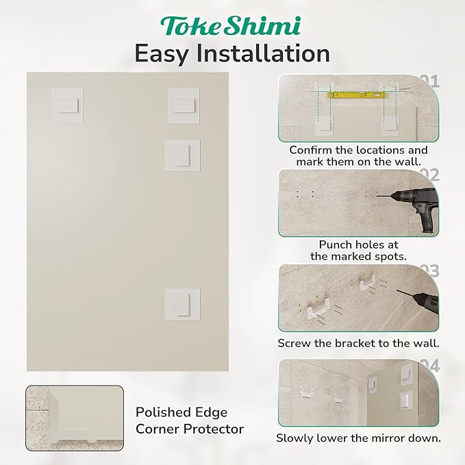 TokeShimi 55x36 Frameless Bathroom Vanity Mirrors for Over Sink, Modern Rectangle Bathroom Mirrors for Wall with Polished Edge Shatterproof Decorative Mirror for Bedroom, Living Room, Entryway